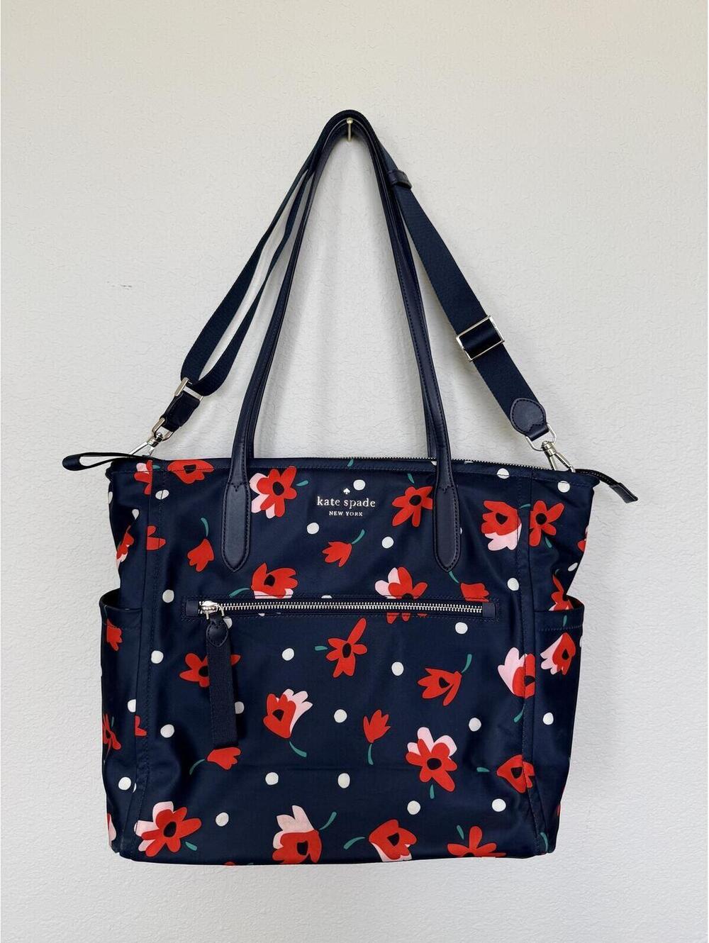 Kate Spade New York Navy Floral Nylon Tote Bag Crossbody Shoulder Strap